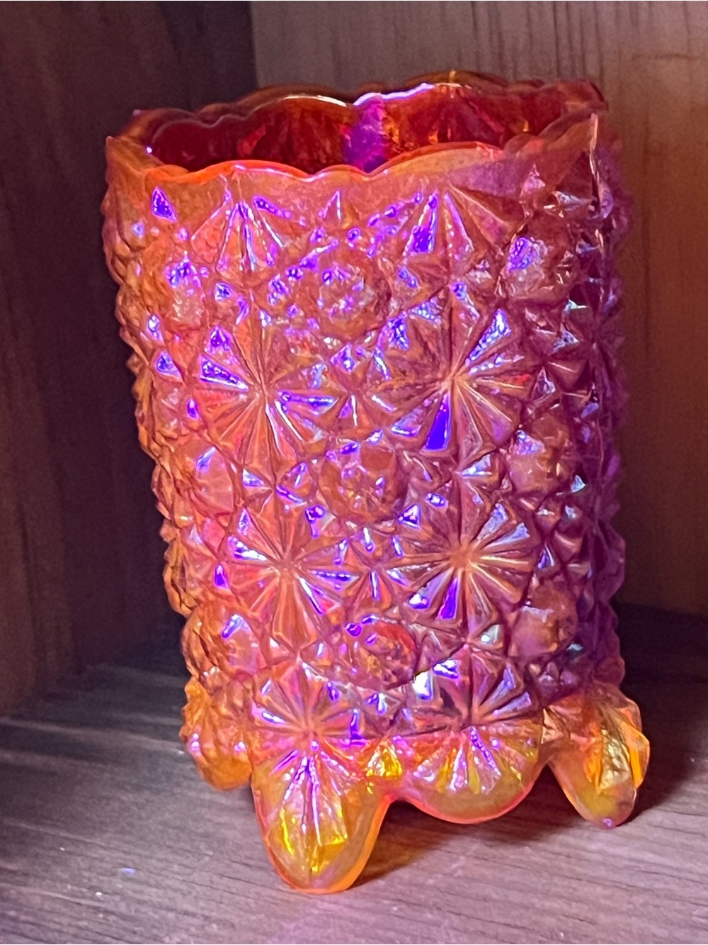 Vintage Ruby Red Carnival Glass Toothpick Holder Daisy & Button Footed